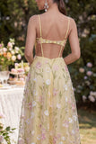 Light Yellow Cut Out Floral Wedding Guest Dress with Slit