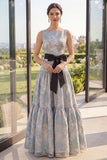 Bateau Neck Blush Jacquard Wedding Guest Dress with Sash
