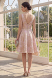 Jacquard V-Neck A Line Blush Wedding Guest Dress