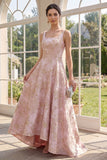 Jacquard Square Neck Blush Wedding Guest Dress
