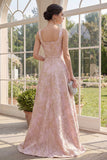 Jacquard Square Neck Blush Wedding Guest Dress