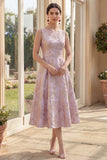 A Line Dusty Lilac Jacquard Midi Wedding Guest Dress