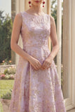 A Line Dusty Lilac Jacquard Midi Wedding Guest Dress