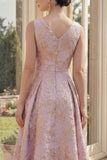 A Line Dusty Lilac Jacquard Midi Wedding Guest Dress