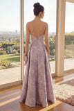 Jacquard Dusty Lilac Spaghetti Straps Wedding Guest Dress