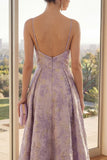Jacquard Dusty Lilac Spaghetti Straps Wedding Guest Dress