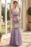 Mermaid Dusty Lilac Strapless Jacquard Wedding Guest Dress