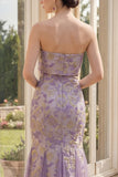 Mermaid Dusty Lilac Strapless Jacquard Wedding Guest Dress