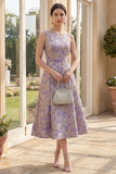 A Line Jacquard Dusty Lilac Midi Wedding Guest Dress
