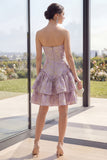 Sweetheart Dusty Lilac A Line Tiered Jacquard Mini Dress