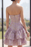 Sweetheart Dusty Lilac A Line Tiered Jacquard Mini Dress
