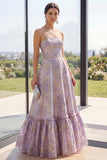 Strapless Jacquard A Line Dusty Lilac Wedding Guest Dress