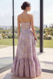 Strapless Jacquard A Line Dusty Lilac Wedding Guest Dress