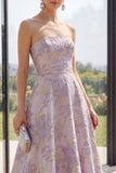 Strapless Jacquard A Line Dusty Lilac Wedding Guest Dress