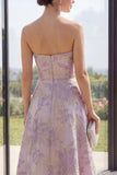 Strapless Jacquard A Line Dusty Lilac Wedding Guest Dress