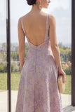 Dusty Lilac V-Neck Jacquard Long Wedding Guest Dress