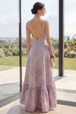 Dusty Lilac V-Neck Jacquard Long Wedding Guest Dress