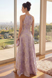 Dusty Lilac Keyhole Jacquard High-Low Wedding Guest Dress