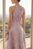 Dusty Lilac Keyhole Jacquard High-Low Wedding Guest Dress