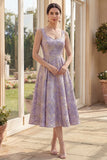 Jacquard Dusty Lilac A Line Midi Wedding Guest Dress