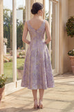 Jacquard Dusty Lilac A Line Midi Wedding Guest Dress