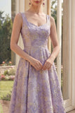 Jacquard Dusty Lilac A Line Midi Wedding Guest Dress