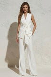 White Sleeveless Notched Lapel 2 Piece Women's Suit
