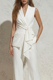 White Sleeveless Notched Lapel 2 Piece Women's Suit