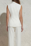 White Sleeveless Notched Lapel 2 Piece Women's Suit