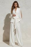 Stylish Notched Lapel White 2 Piece Women's Suit