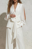 Stylish Notched Lapel White 2 Piece Women's Suit