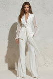 2 Piece Ruffled Notched Lapel White Women's Suit