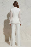 2 Piece Ruffled Notched Lapel White Women's Suit