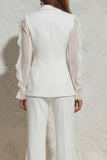 2 Piece Ruffled Notched Lapel White Women's Suit