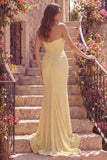 Mermaid Sweetheart Yellow Ruched Pearls Prom Dress with Slit