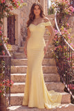 Pearls Mermaid Off The Shoulder Corset Yellow Prom Dress