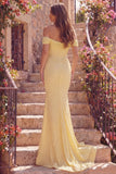 Pearls Mermaid Off The Shoulder Corset Yellow Prom Dress