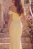 Pearls Mermaid Off The Shoulder Corset Yellow Prom Dress