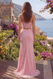 Sweetheart 2 Piece Pink Mermaid Corset Sequin Prom Dress with Slit