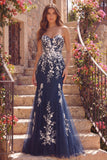 Mermaid Navy Sweetheart Prom Dress with Appliques