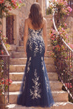 Mermaid Navy Sweetheart Prom Dress with Appliques