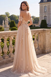 Corset A Line Off The Shoulder Champagne Prom Dress with Appliques
