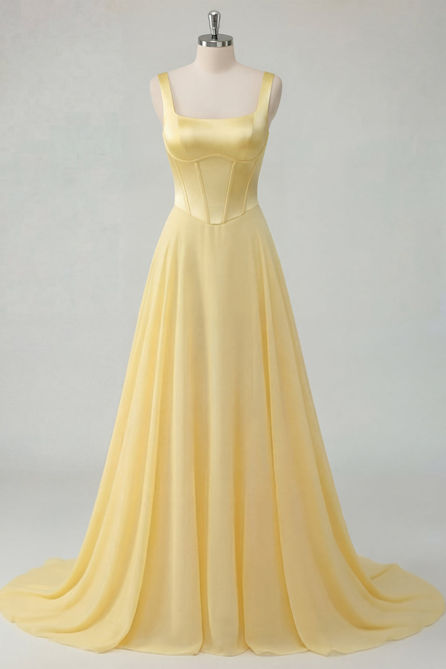 sachin and babi light blue dress Flowy Yellow Spaghetti Strap Chiffon Beaded Mermaid Evening Gown Prom –  PreppyDress main image 1