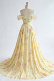 Off the Shoulder Yellow Prom Dress with Slit