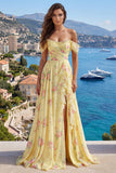 Off the Shoulder Yellow Prom Dress with Slit