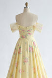 Off the Shoulder Yellow Prom Dress with Slit