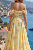 Off the Shoulder Yellow Prom Dress with Slit