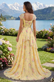 Yellow Ruffled A Line Prom Dress with Slit