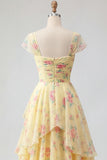 Yellow Ruffled A Line Prom Dress with Slit
