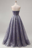 Sweetheart A Line Dusty Blue Ruched Starry Prom Dress